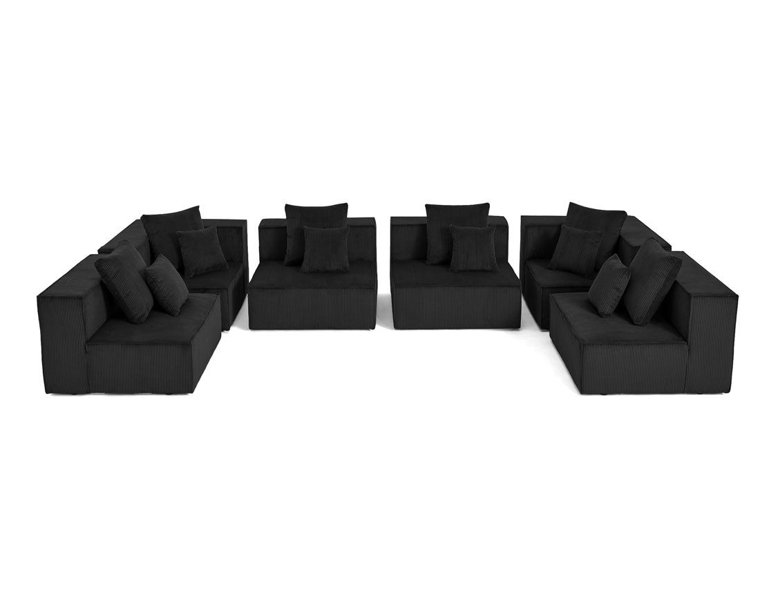 Canapé modulable panoramique 7 places en velours côtelé Colombine