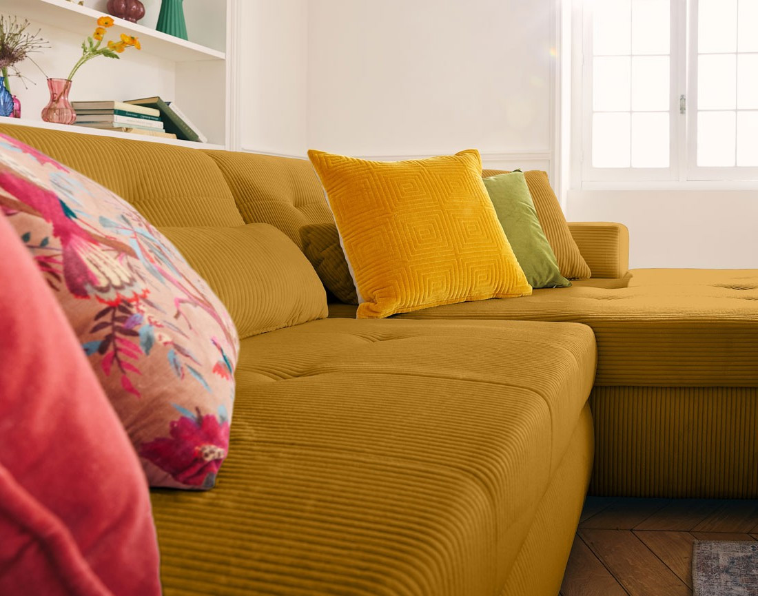 Canapé d'angle convertible Vermont 4 places avec coffre - angle droit