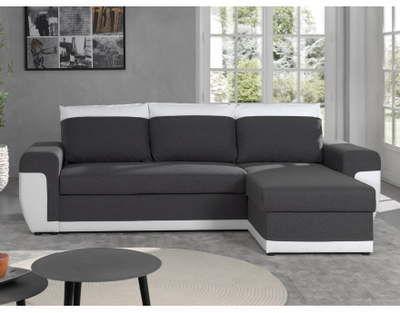 Milan - Canapé d'angle réversible - 4 places - Convertible avec coffre - En simili et tissu