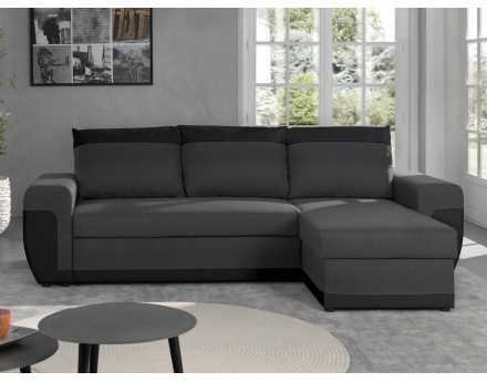 Milan - Canapé d'angle réversible - 4 places - Convertible avec coffre - En simili et tissu
