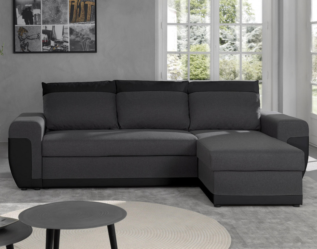 Milan - Canapé d'angle réversible - 4 places - Convertible avec coffre - En simili et tissu