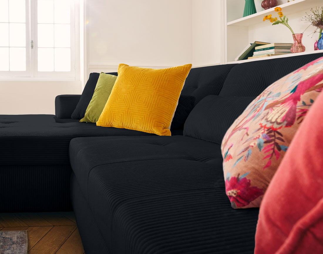 Canapé d'angle convertible Vermont 4 places avec coffre - angle gauche