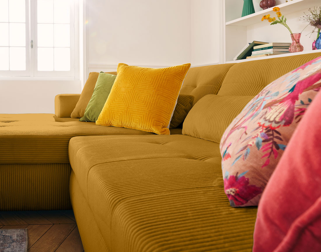 Canapé d'angle convertible Vermont 4 places avec coffre - angle gauche