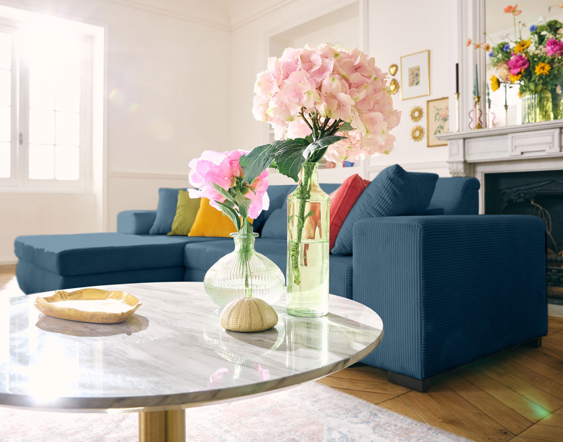 Canapé d'angle convertible Vermont 4 places avec coffre - angle gauche