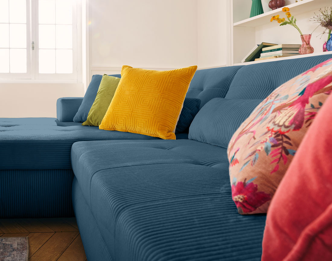 Canapé d'angle convertible Vermont 4 places avec coffre - angle gauche