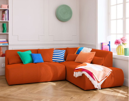 Canapé modulable d'angle droit 5 places en tissu mailles 3D Onyx