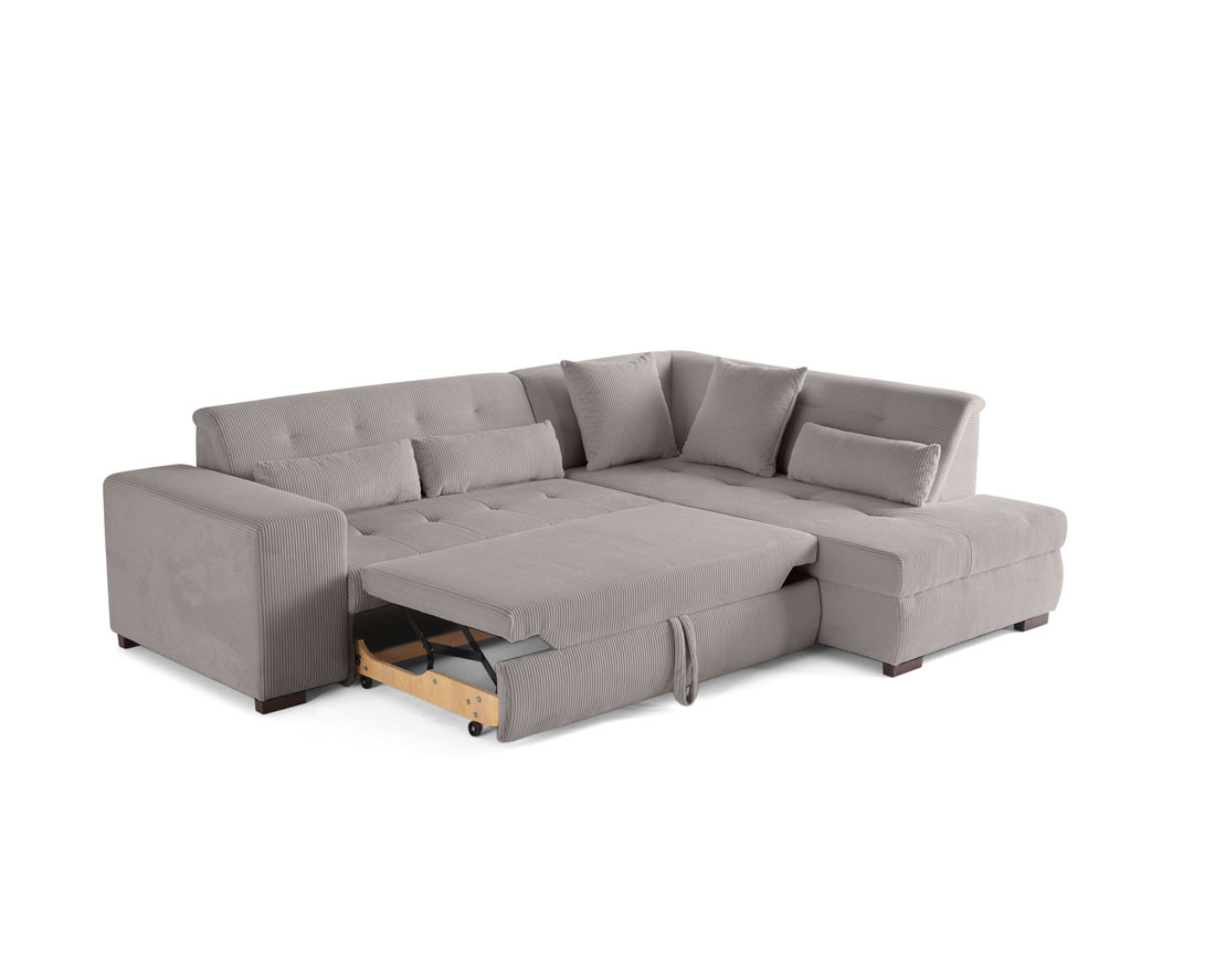 Canapé d'angle droit 5 places convertible en velours côtelé Vermont