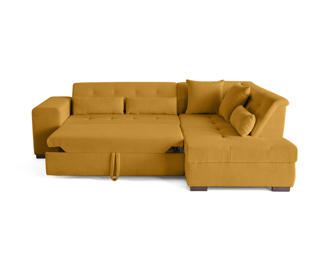 Canapé d'angle droit 5 places convertible en velours côtelé Vermont
