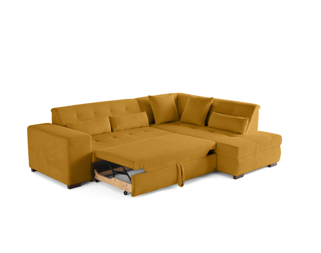 Canapé d'angle droit 5 places convertible en velours côtelé Vermont