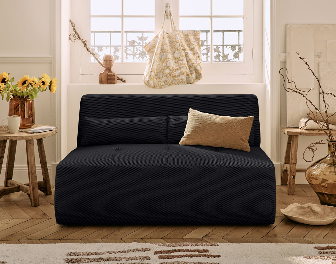 Canapé droit 2 places en tissu mailles 3D Onyx