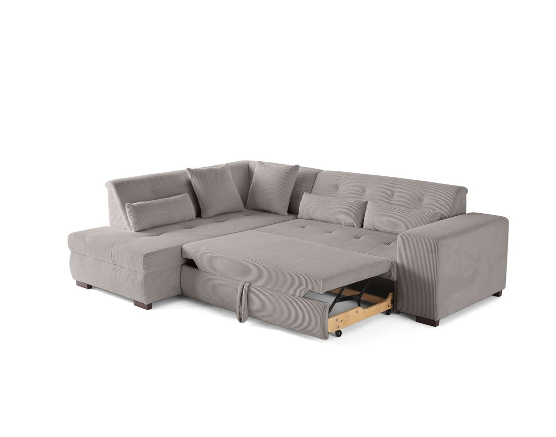 Canapé d'angle gauche 5 places convertible en velours côtelé Vermont