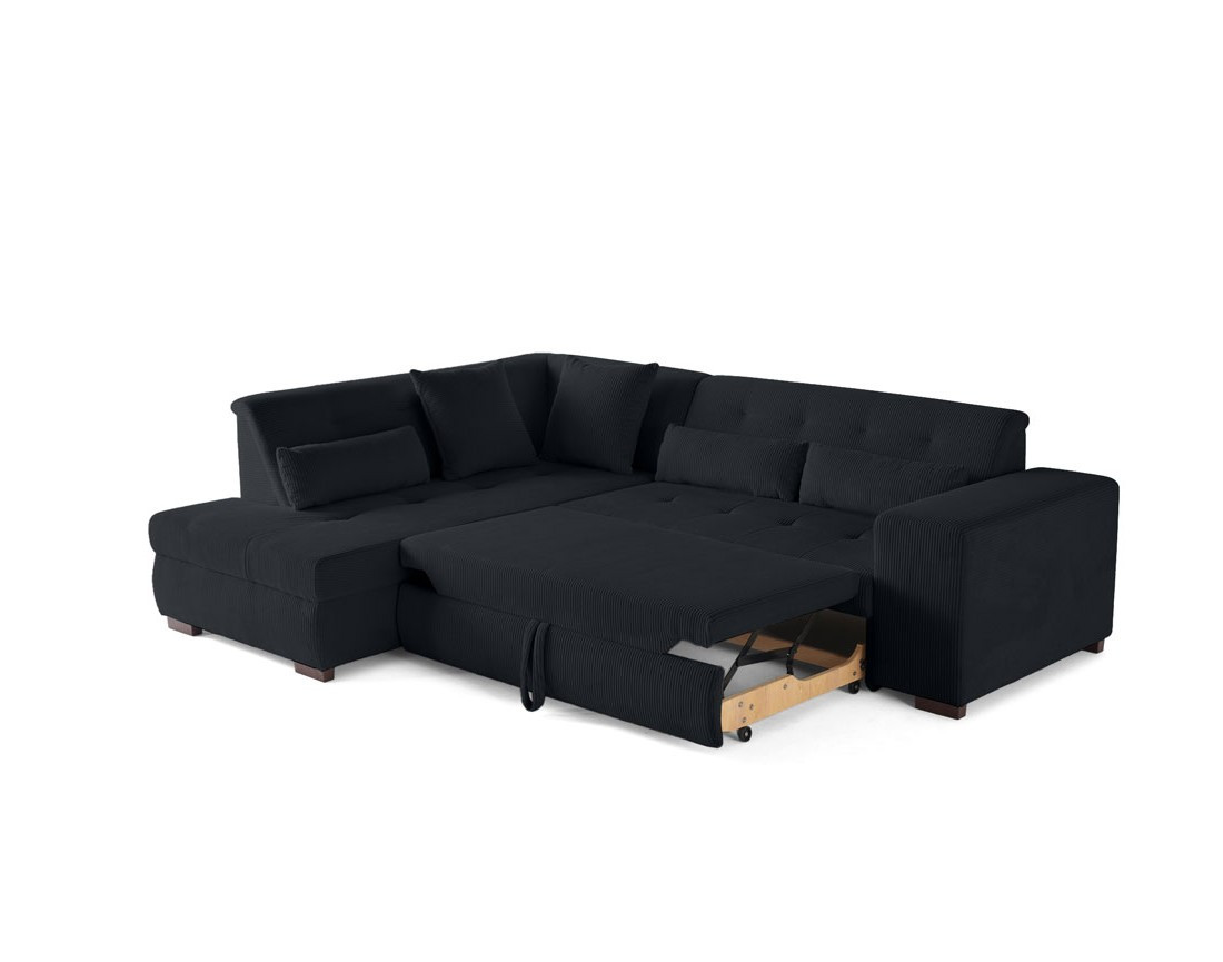 Canapé d'angle gauche 5 places convertible en velours côtelé Vermont