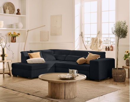 Canapé d'angle gauche 5 places convertible en velours côtelé Vermont