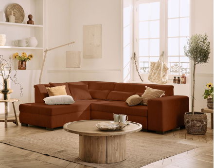 Canapé d'angle gauche 5 places convertible en velours côtelé Vermont