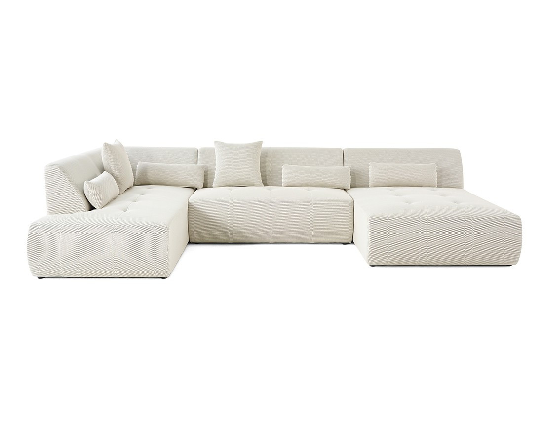 Canapé panoramique modulable d'angle gauche 7 places en tissu mailles 3D Onyx