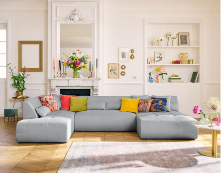 Canapé panoramique modulable d'angle gauche 7 places en tissu mailles 3D Onyx