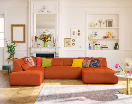 Canapé panoramique modulable d'angle gauche 7 places en tissu mailles 3D Onyx