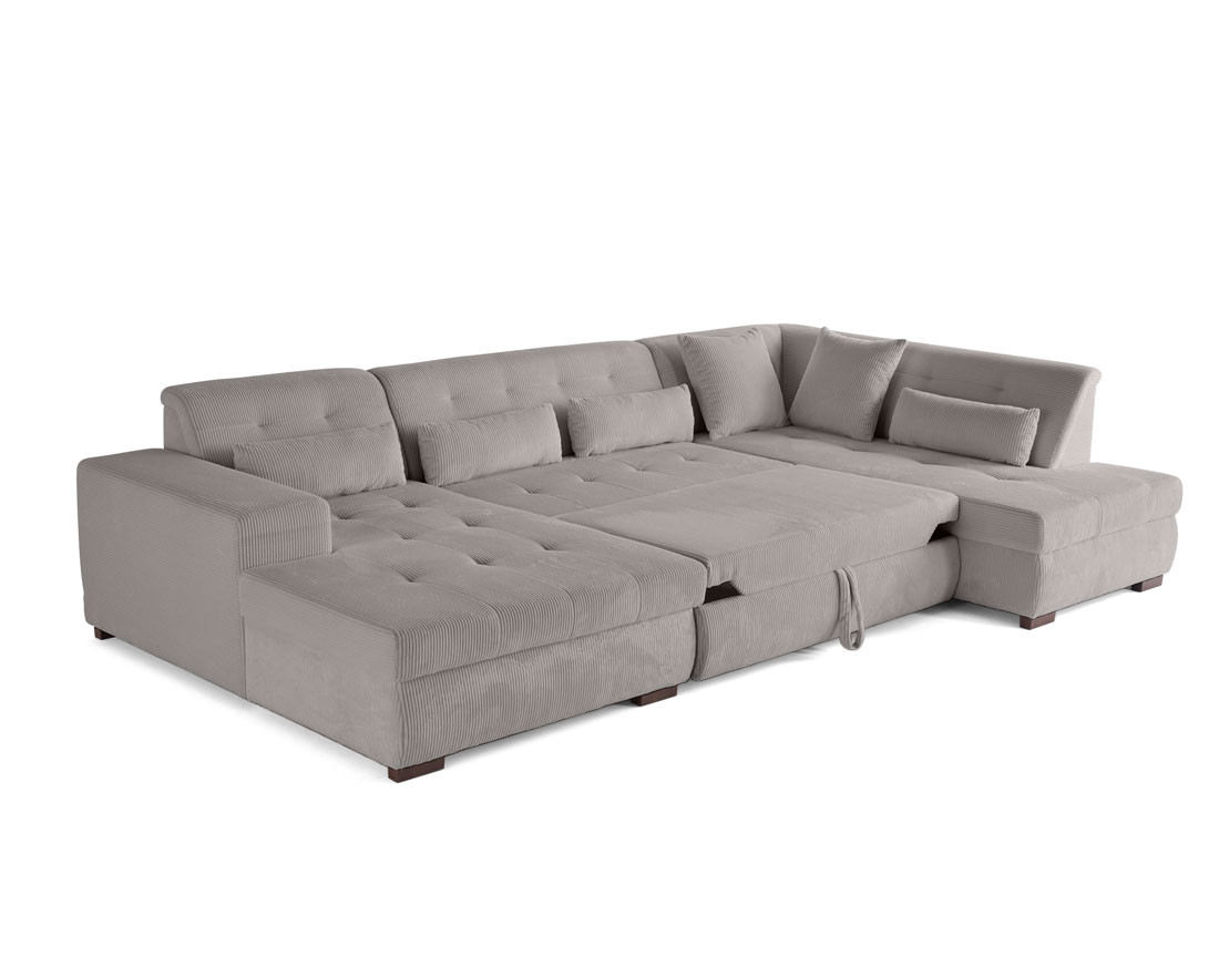 Canapé panoramique convertible Vermont 7 pl en velours côtelé - droit