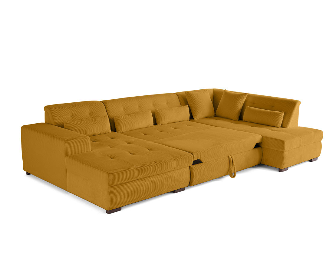 Canapé panoramique convertible Vermont 7 pl en velours côtelé - droit