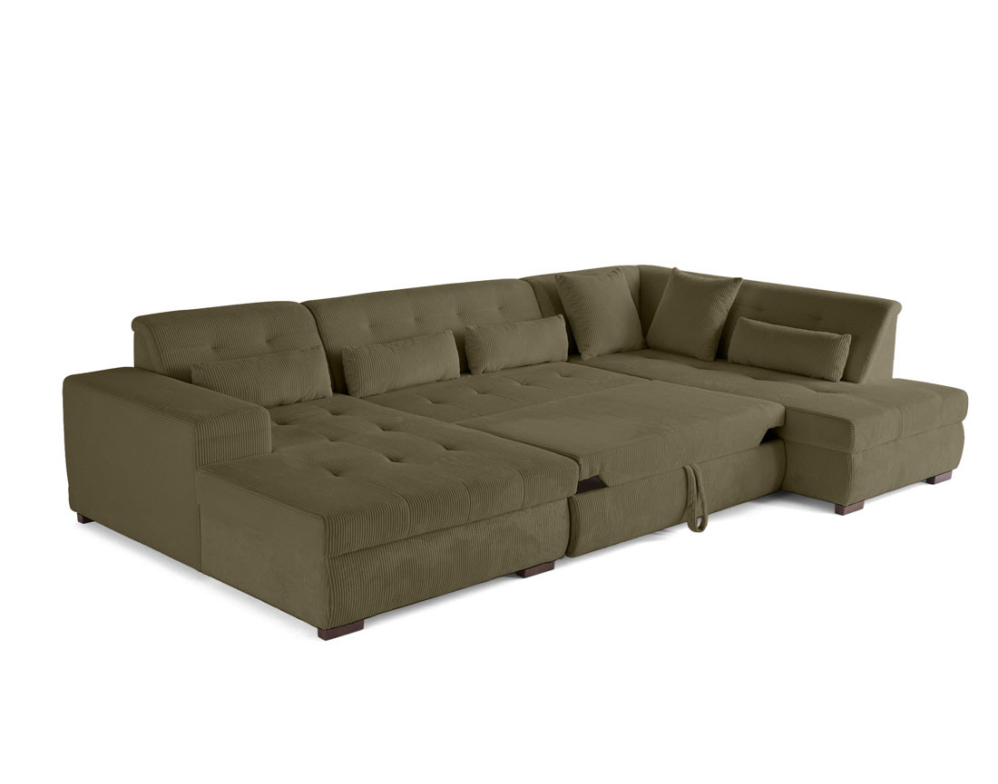Canapé panoramique convertible Vermont 7 pl en velours côtelé - droit
