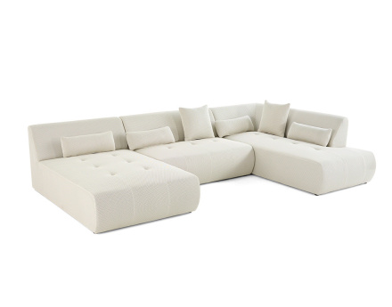 Canapé panoramique d'angle droit 7 places en tissu mailles 3D Onyx