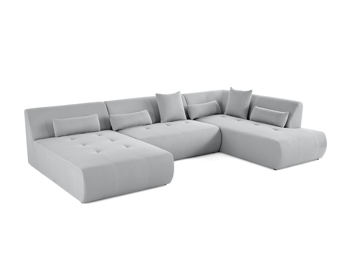 Canapé panoramique d'angle droit 7 places en tissu mailles 3D Onyx