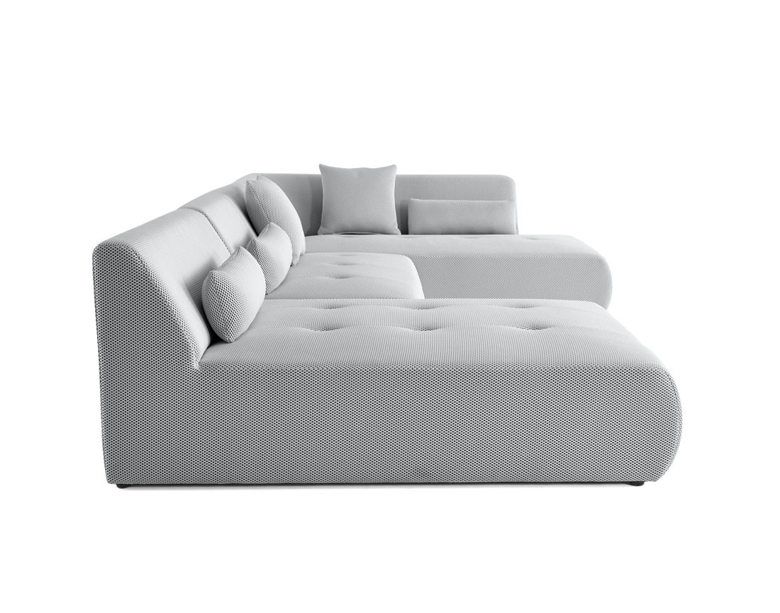 Canapé panoramique d'angle droit 7 places en tissu mailles 3D Onyx