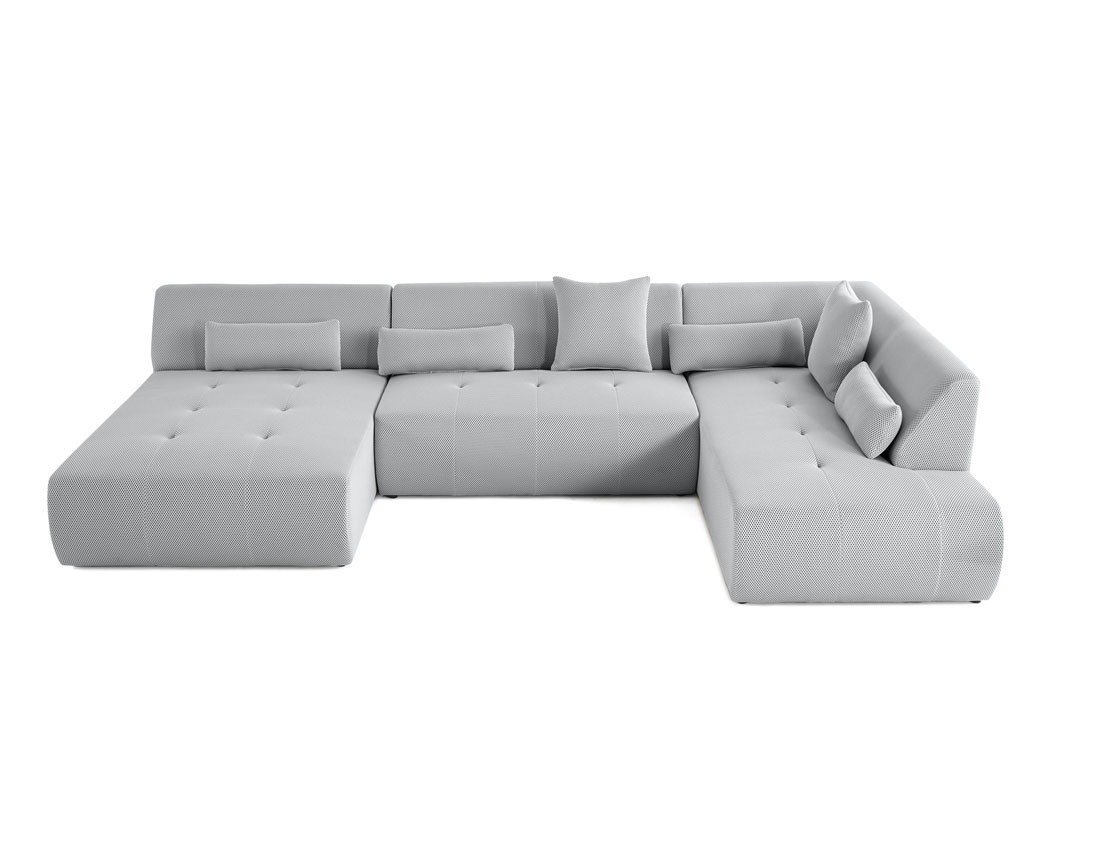 Canapé panoramique d'angle droit 7 places en tissu mailles 3D Onyx