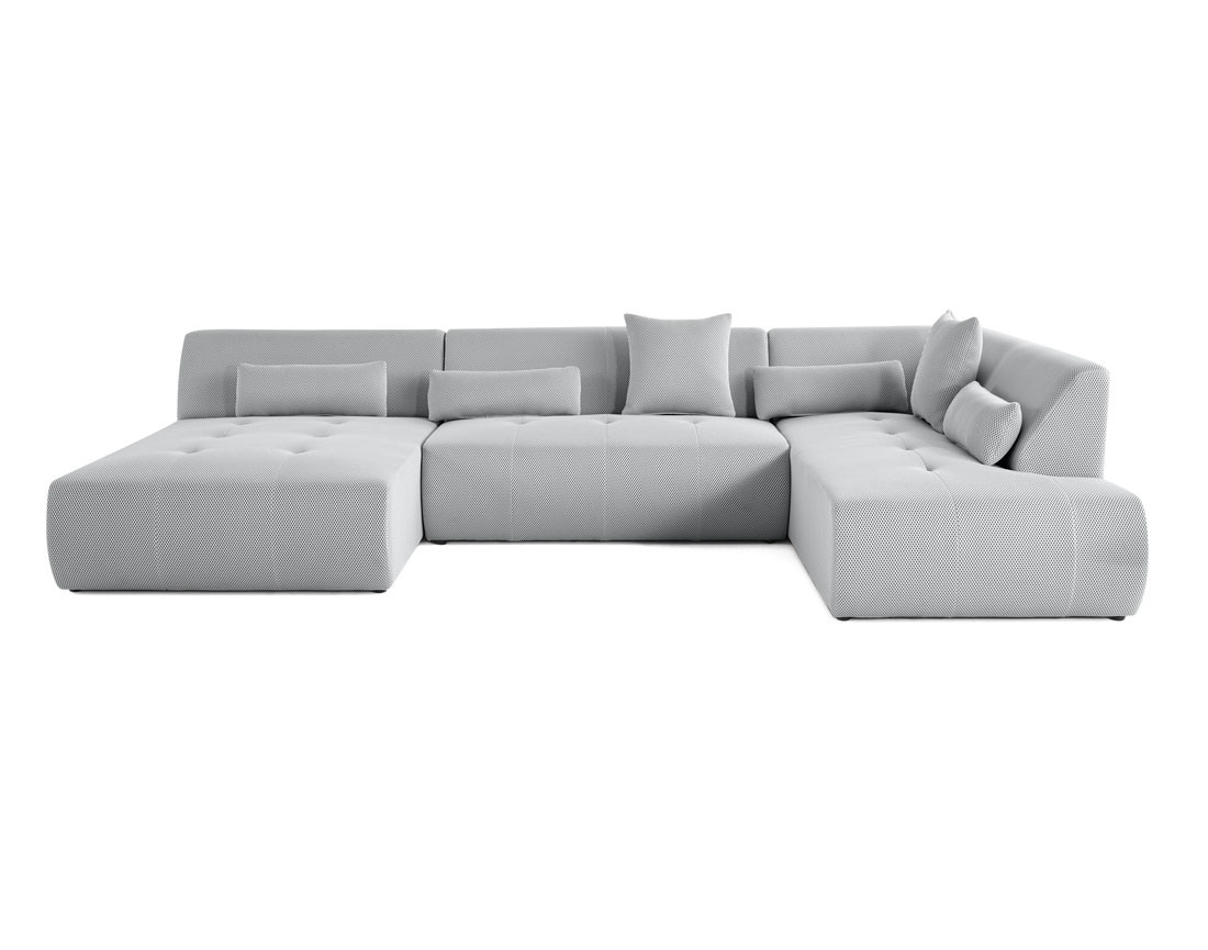 Canapé panoramique d'angle droit 7 places en tissu mailles 3D Onyx