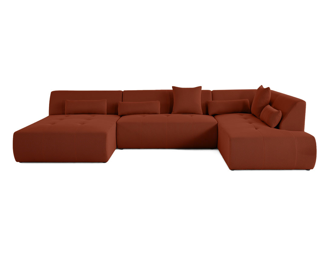 Canapé panoramique d'angle droit 7 places en tissu mailles 3D Onyx