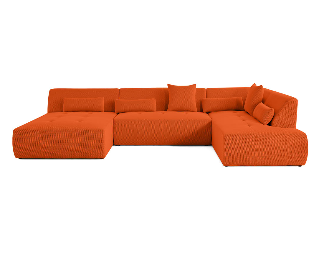 Canapé panoramique d'angle droit 7 places en tissu mailles 3D Onyx