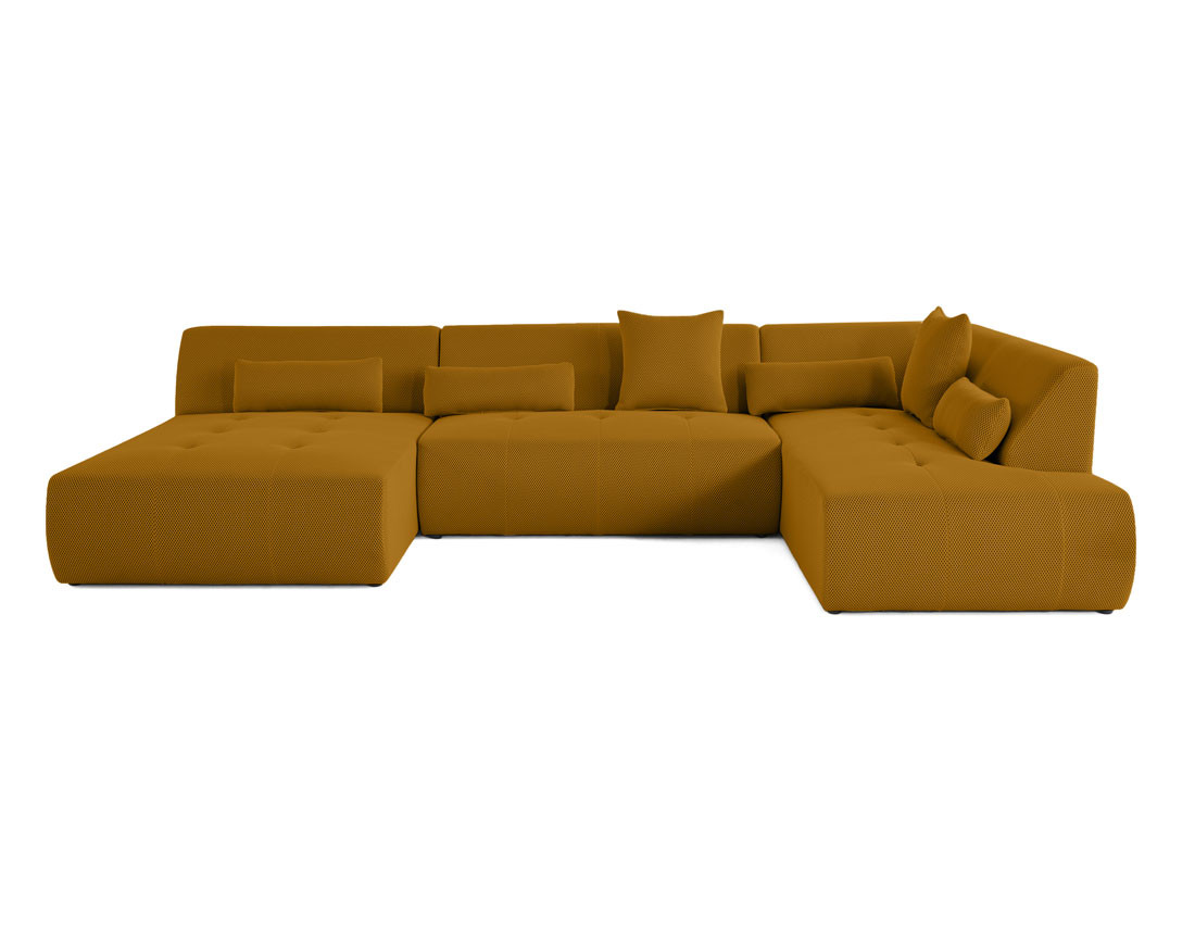 Canapé panoramique d'angle droit 7 places en tissu mailles 3D Onyx