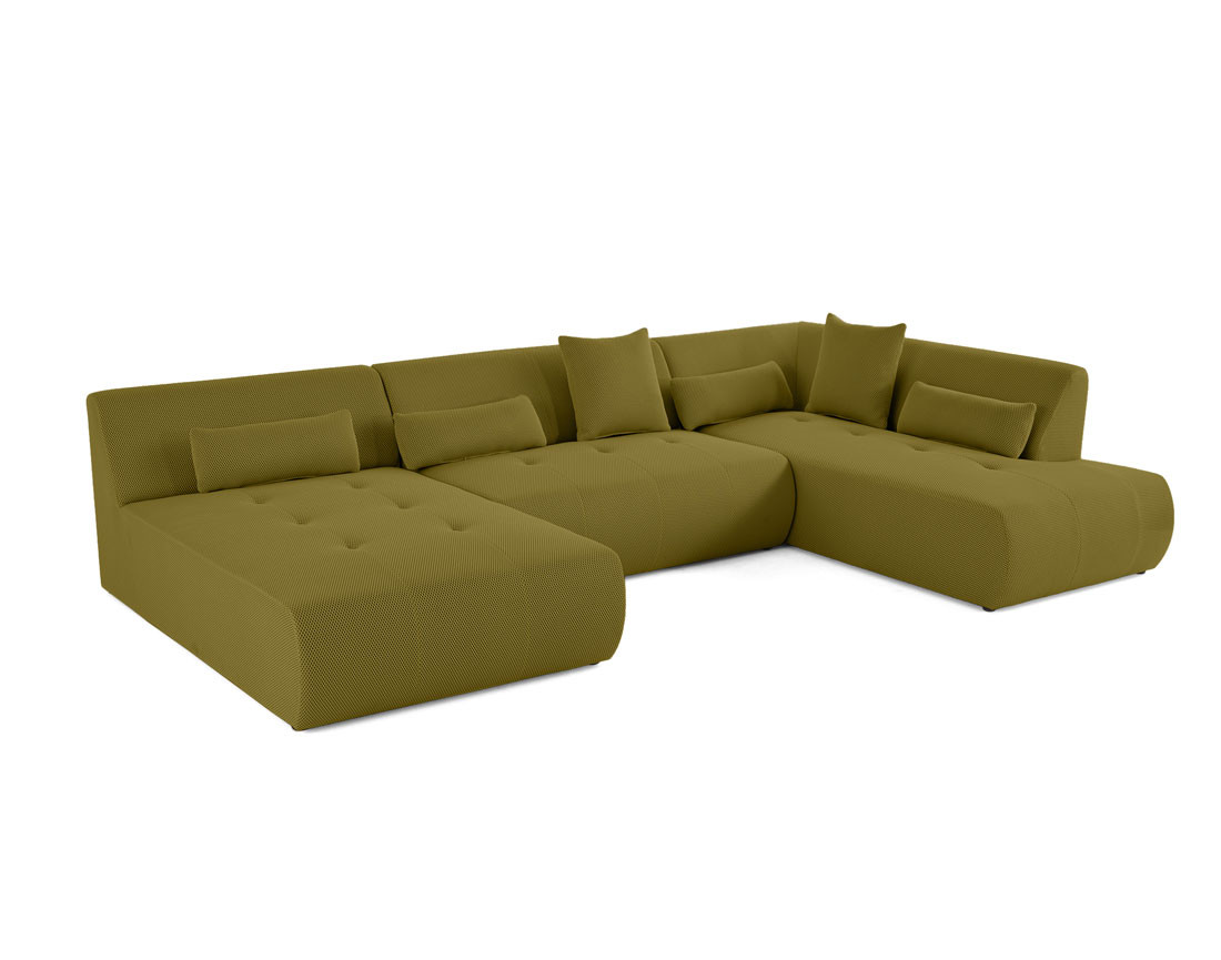 Canapé panoramique d'angle droit 7 places en tissu mailles 3D Onyx