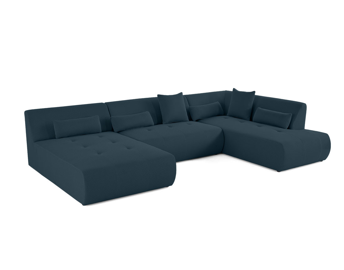 Canapé panoramique d'angle droit 7 places en tissu mailles 3D Onyx