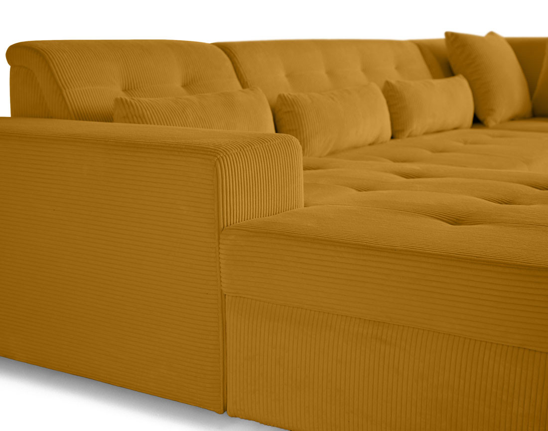 Canapé panoramique d'angle droit 7 places en velours côtelé Vermont