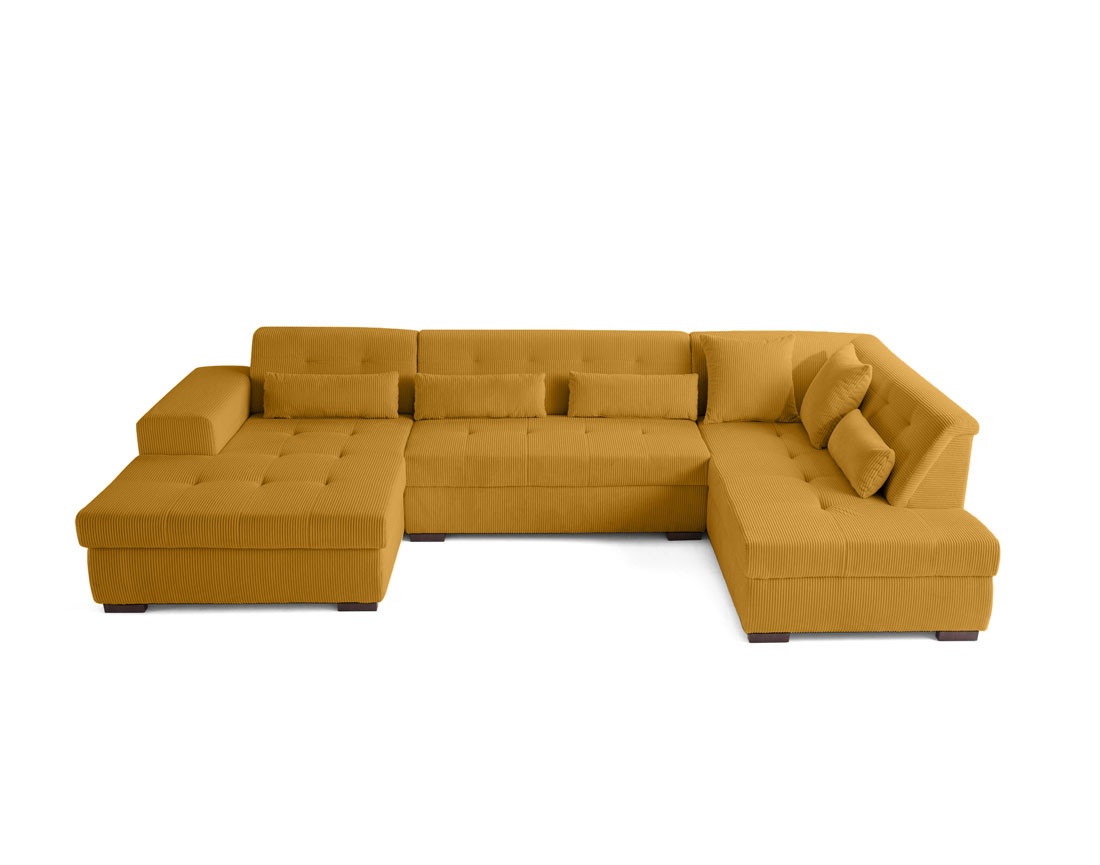 Canapé panoramique d'angle droit 7 places en velours côtelé Vermont