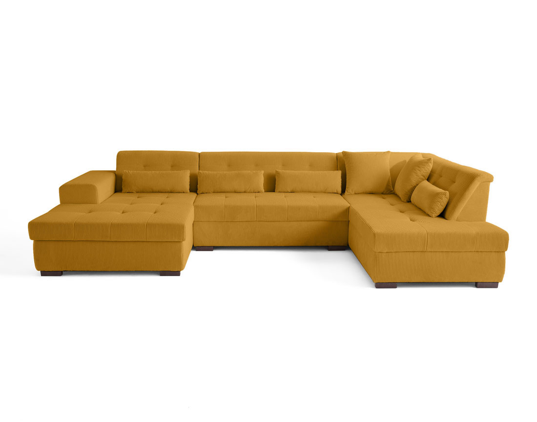 Canapé panoramique d'angle droit 7 places en velours côtelé Vermont