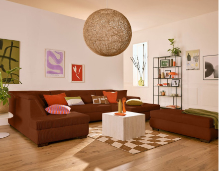 Canapé panoramique convertible Vermont 7 places en velours côtelé