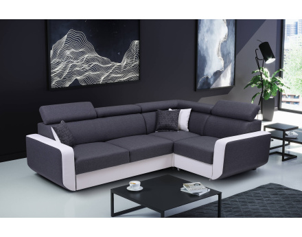Dustin - Canapé d'angle L réversible - 5 places - Convertible avec coffre - Têtieres réglables