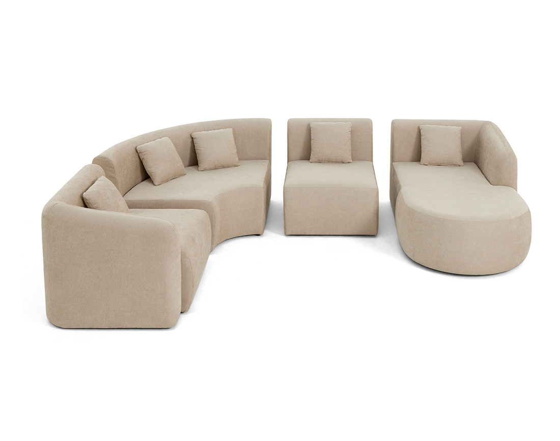 Canapé modulable d'angle droit 5 pl, méridienne, tissu Ikare