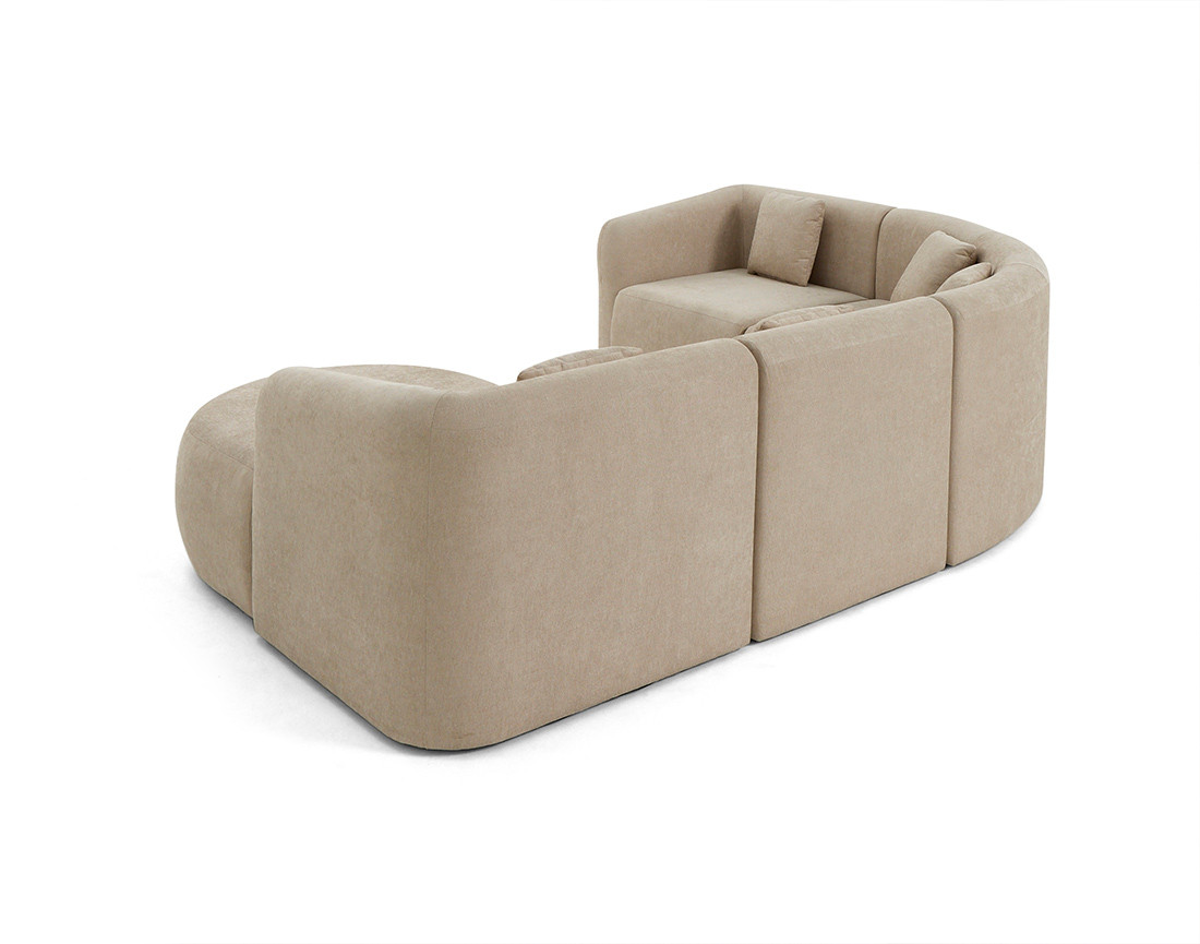 Canapé modulable d'angle droit 5 pl, méridienne, tissu Ikare