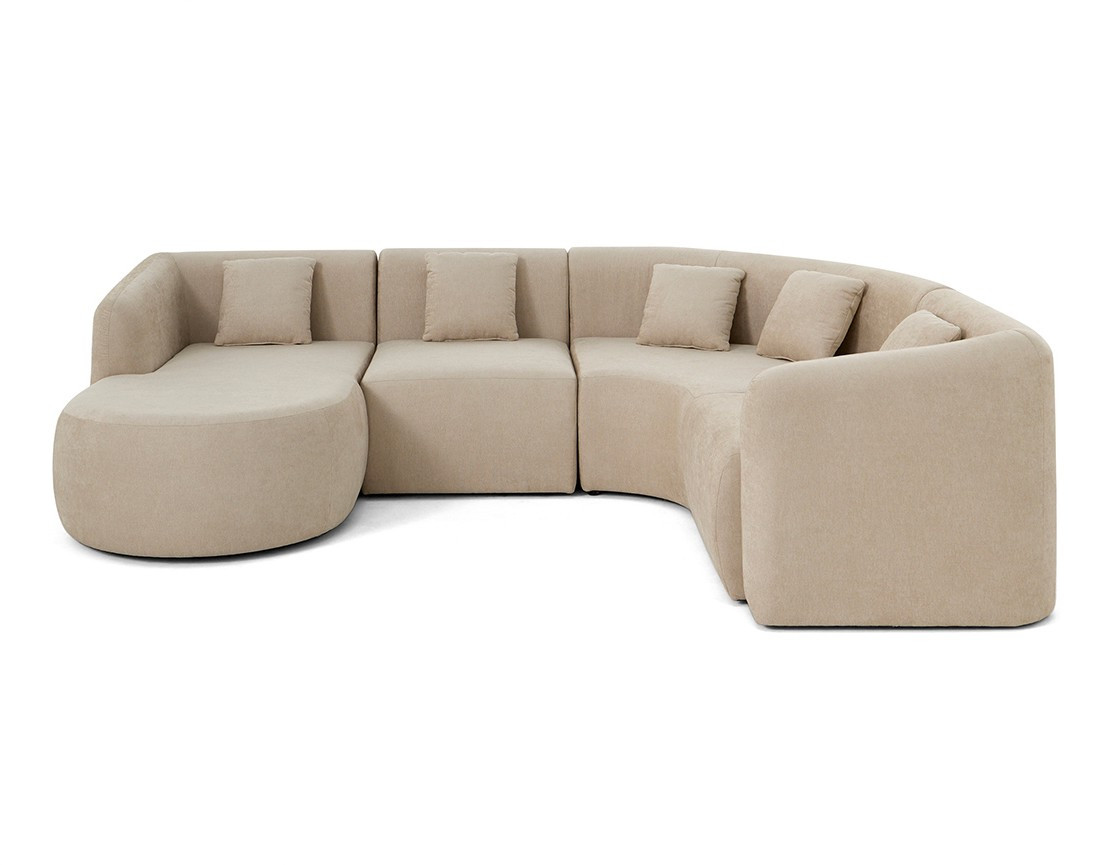 Canapé modulable d'angle gauche 5 pl, méridienne, tissu Ikare