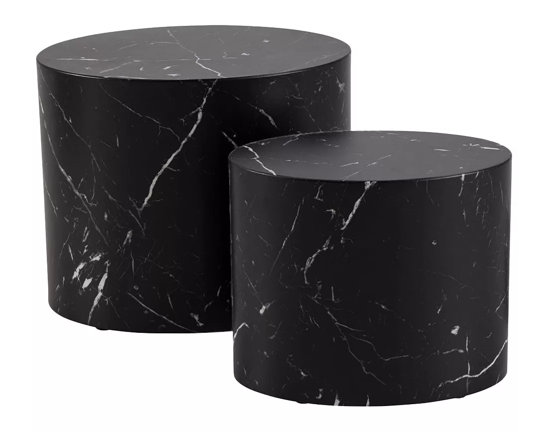 Lot de 2 tables basses effet marbre noir 48 et 40 cm Aeryn
