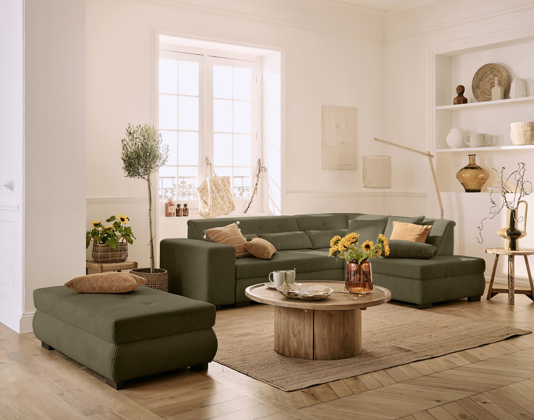 Pouf d'appoint en velours côtelé Vermont