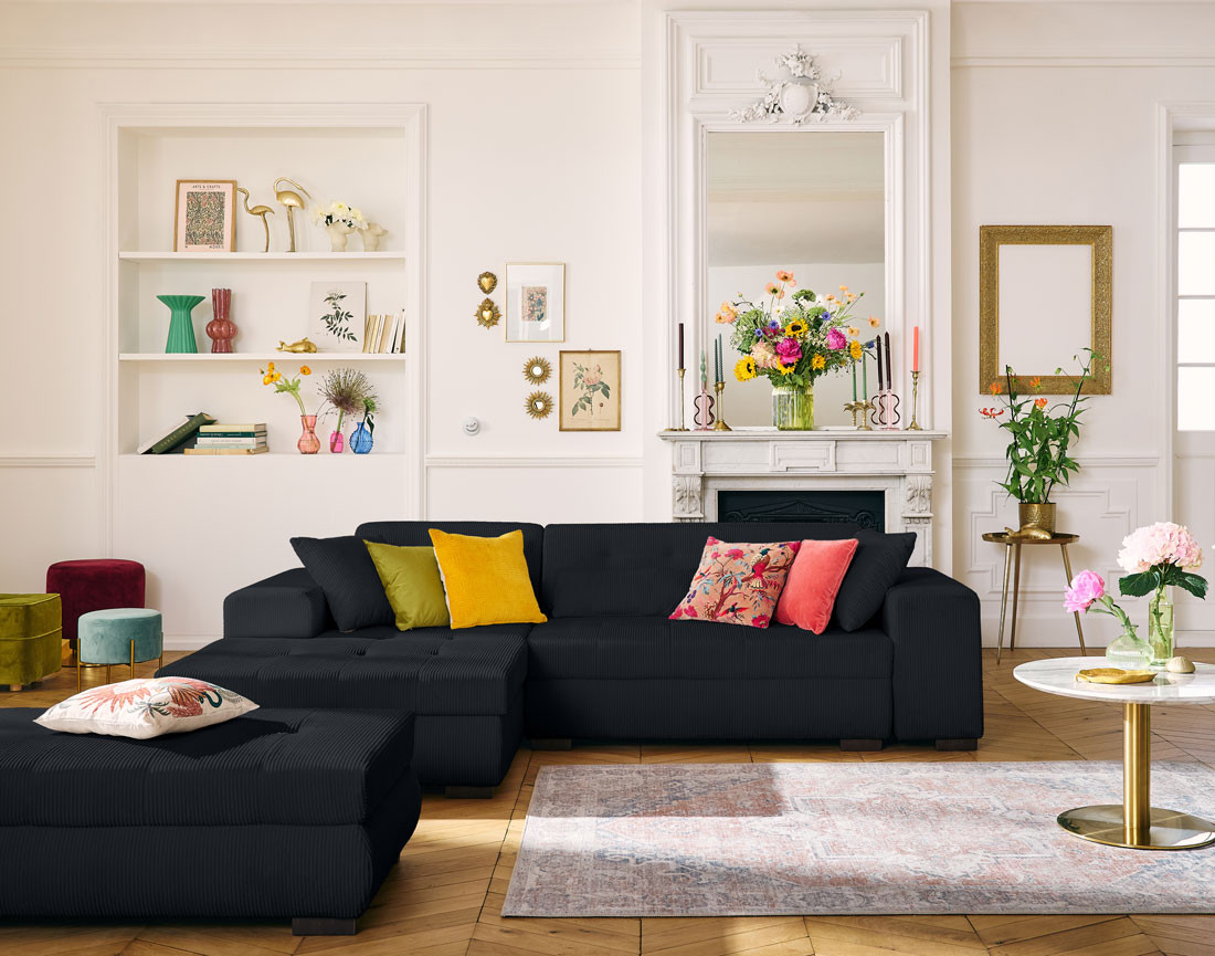 Pouf d'appoint en velours côtelé Vermont