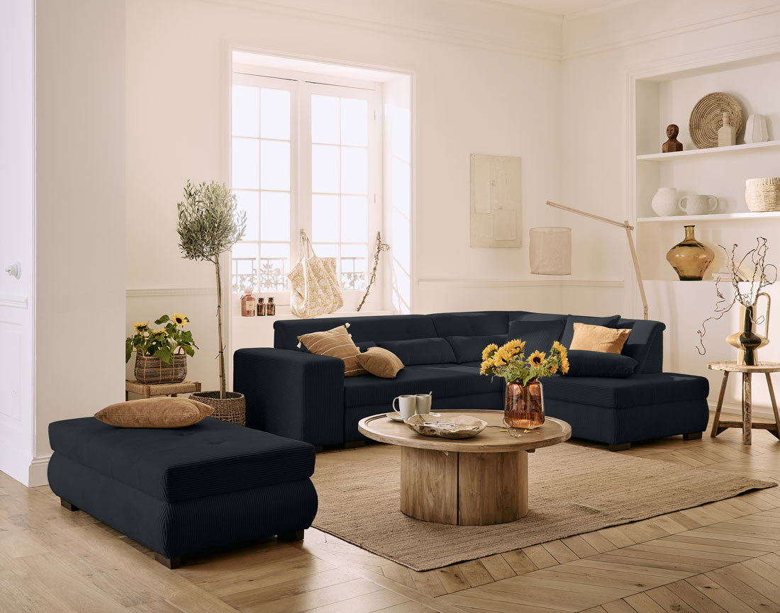 Pouf d'appoint en velours côtelé Vermont