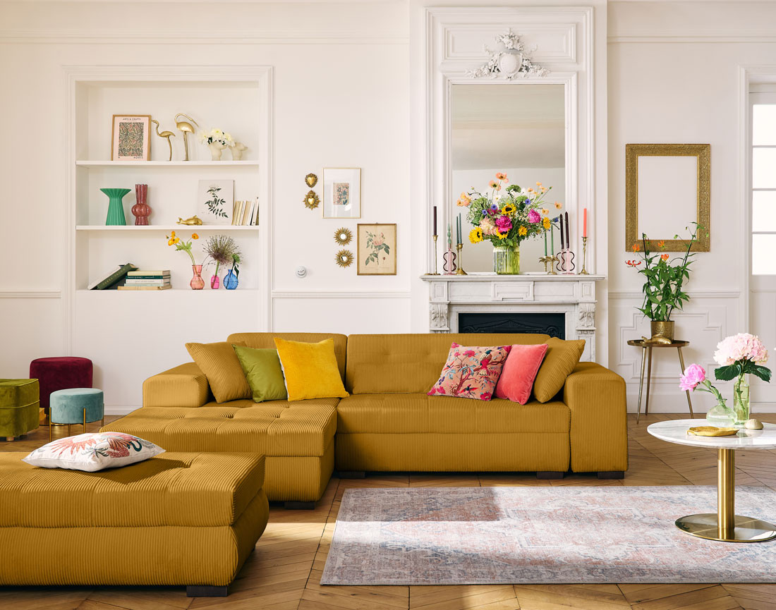 Pouf d'appoint en velours côtelé Vermont