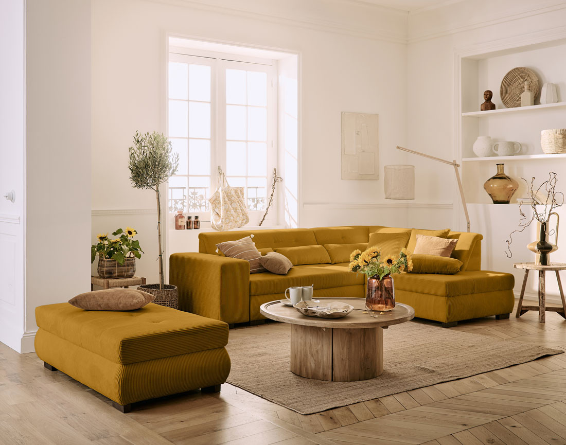 Pouf d'appoint en velours côtelé Vermont