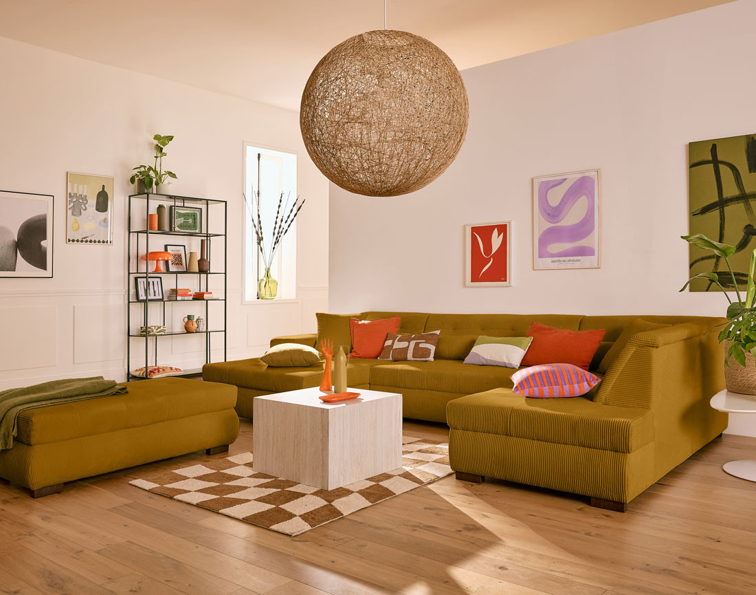 Pouf d'appoint en velours côtelé Vermont