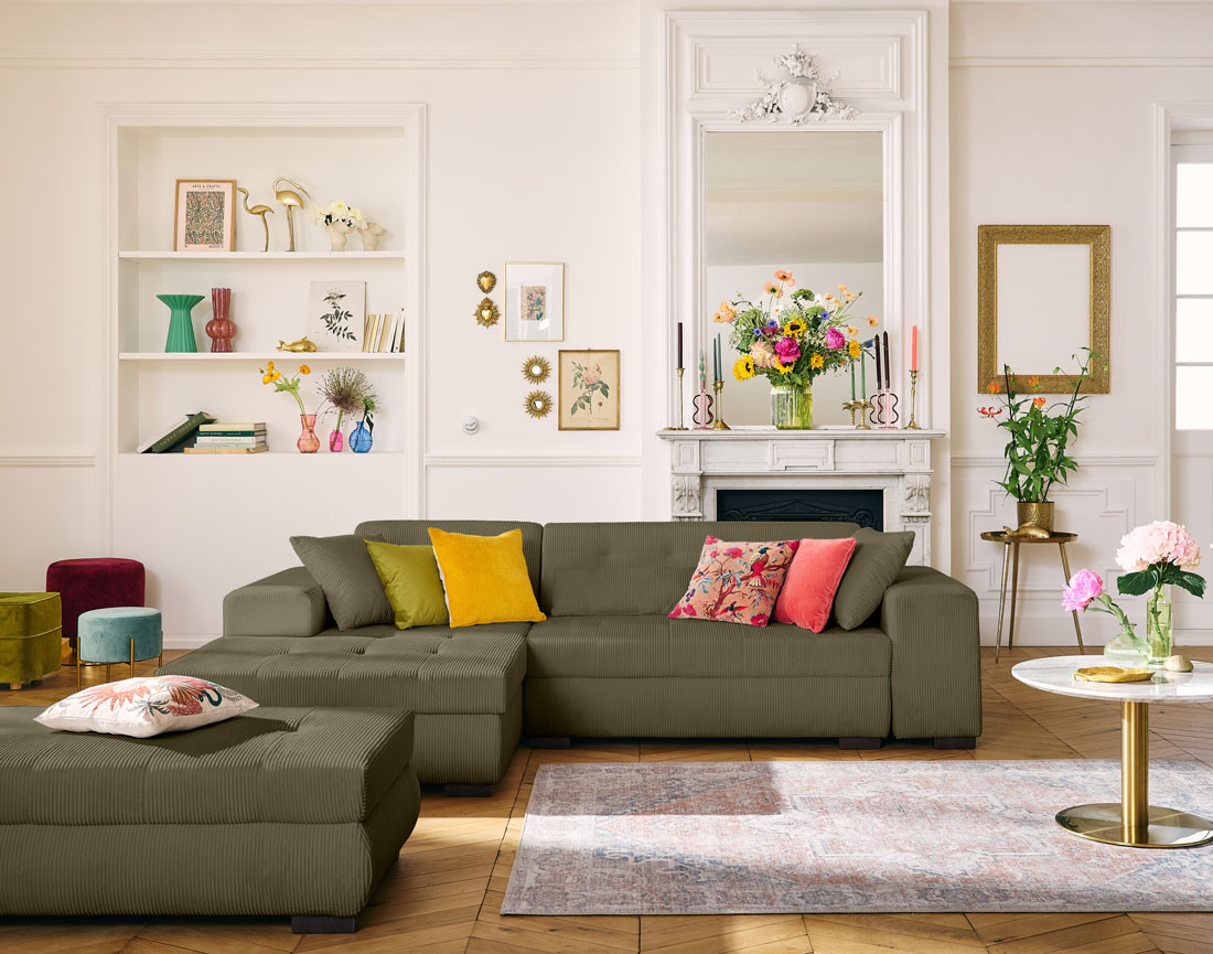 Pouf d'appoint en velours côtelé Vermont